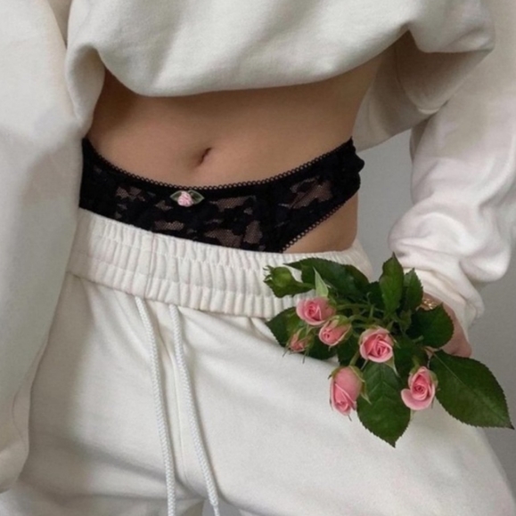 For Love and Lemons Black Lou Lace Thong Panty NWT - Picture 7 of 8